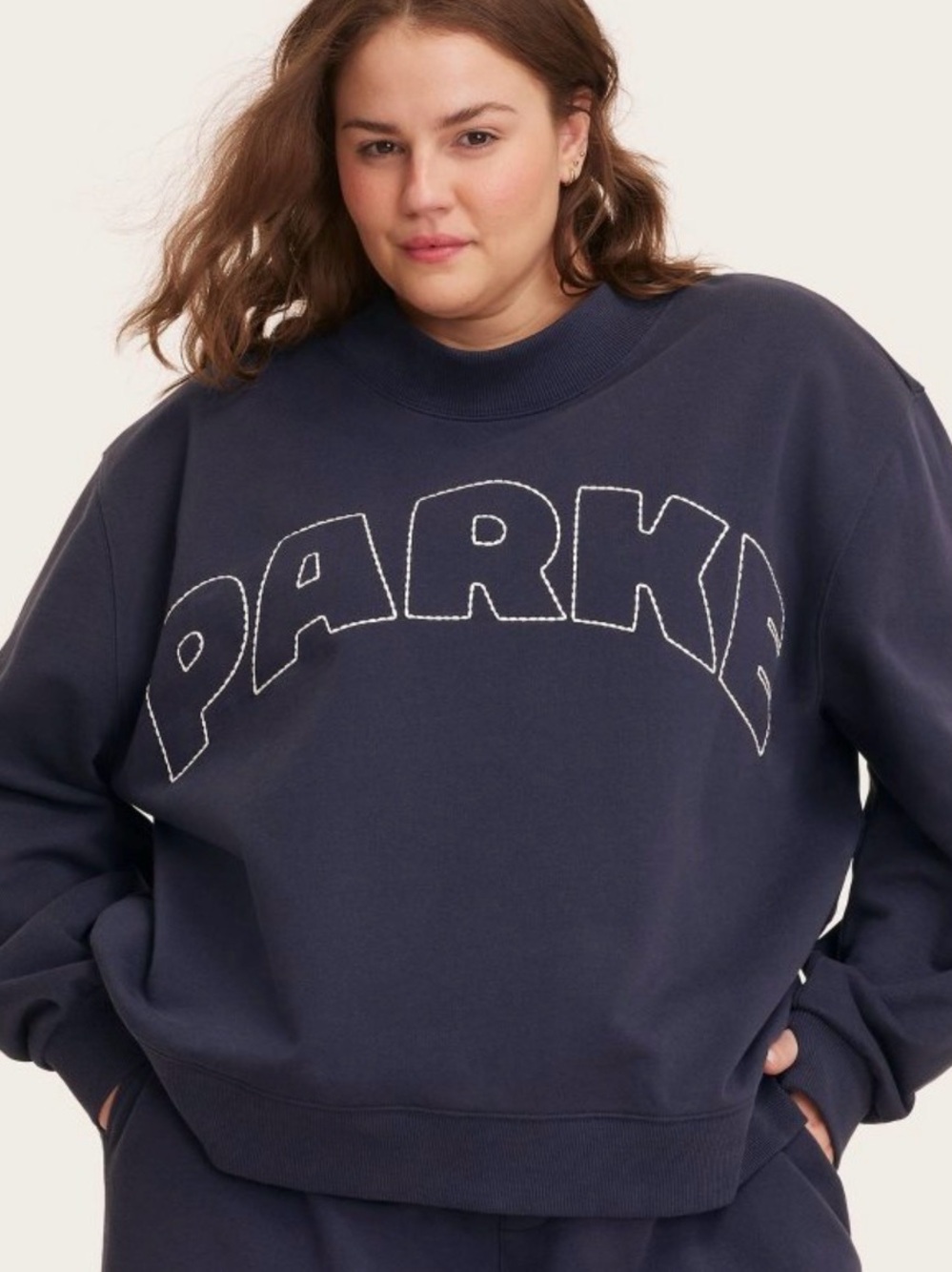 Navy Sweatshirt with White 'PARKA' Stitching
